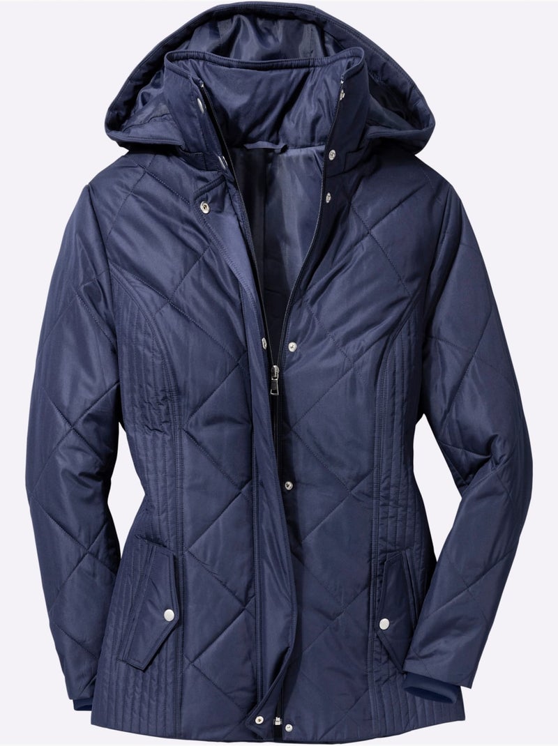 Doudoune matelassée avec col montant et capuche amovible - taille standard - moda vilona Bleu marine - Kiabi