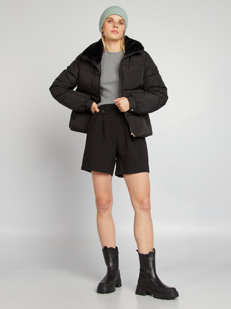 Doudoune matelassée avec col montant noir - Kiabi