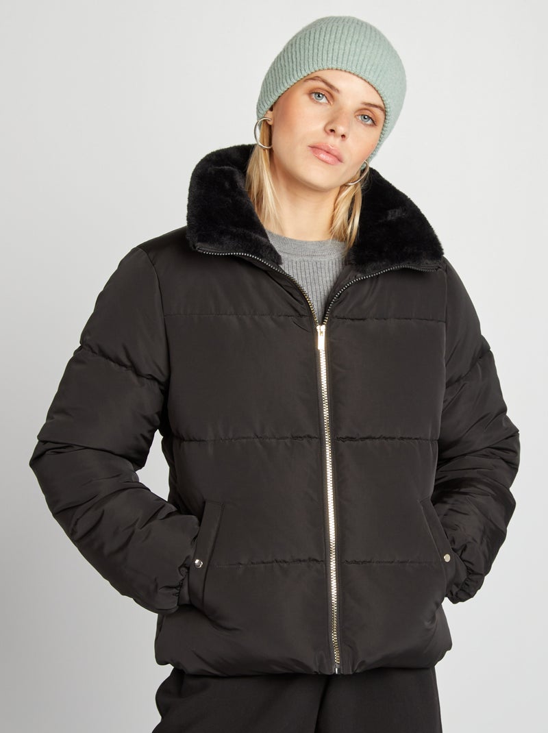 Doudoune matelassée avec col montant noir - Kiabi