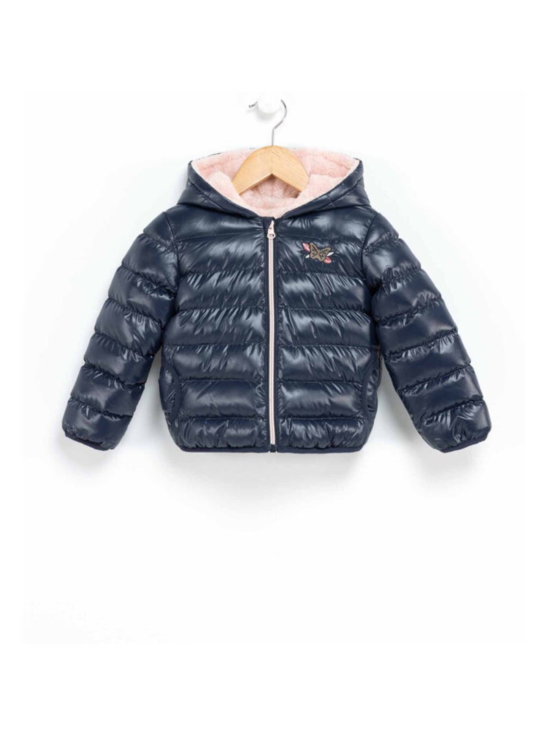 Doudoune matelassée Fille à capuche doublée sherpa Bleu marine - Kiabi