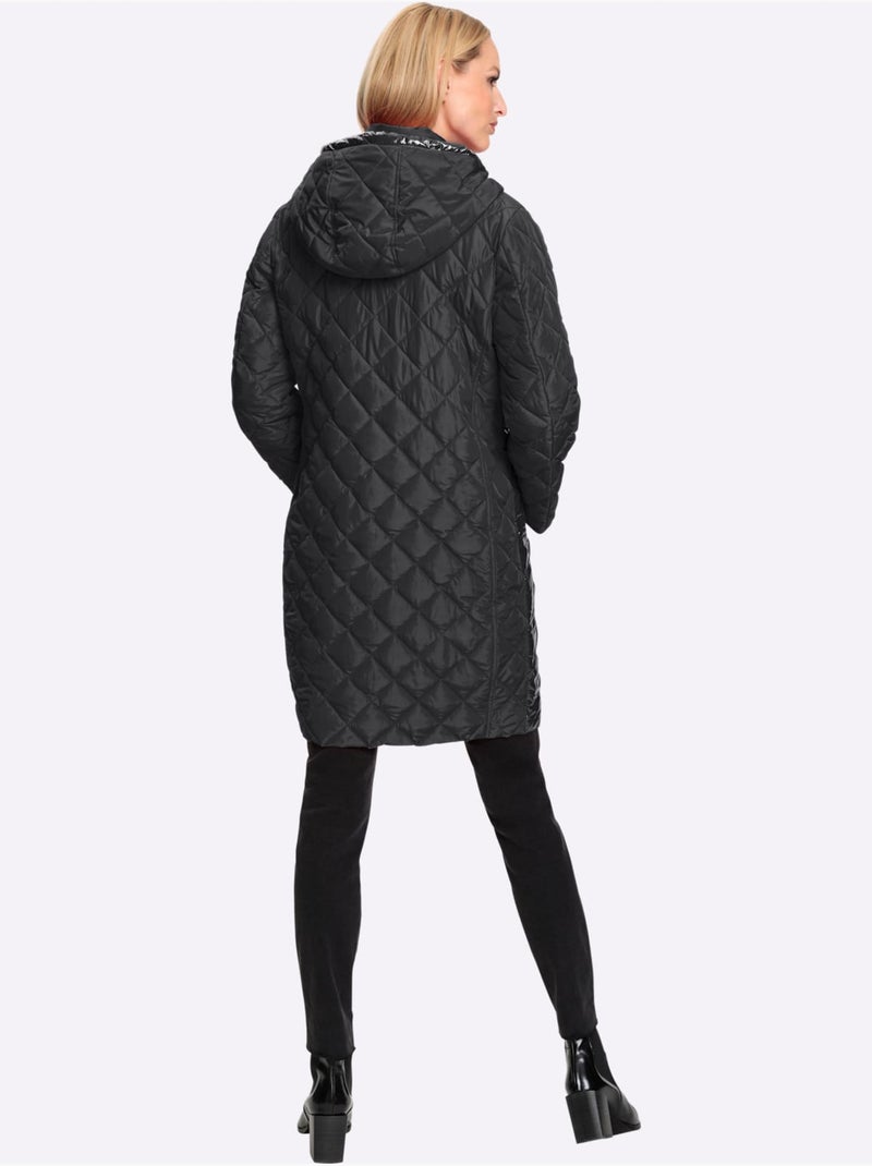 Doudoune Mélange De Matières Tendance - Taille Standard - Helline Noir - Kiabi