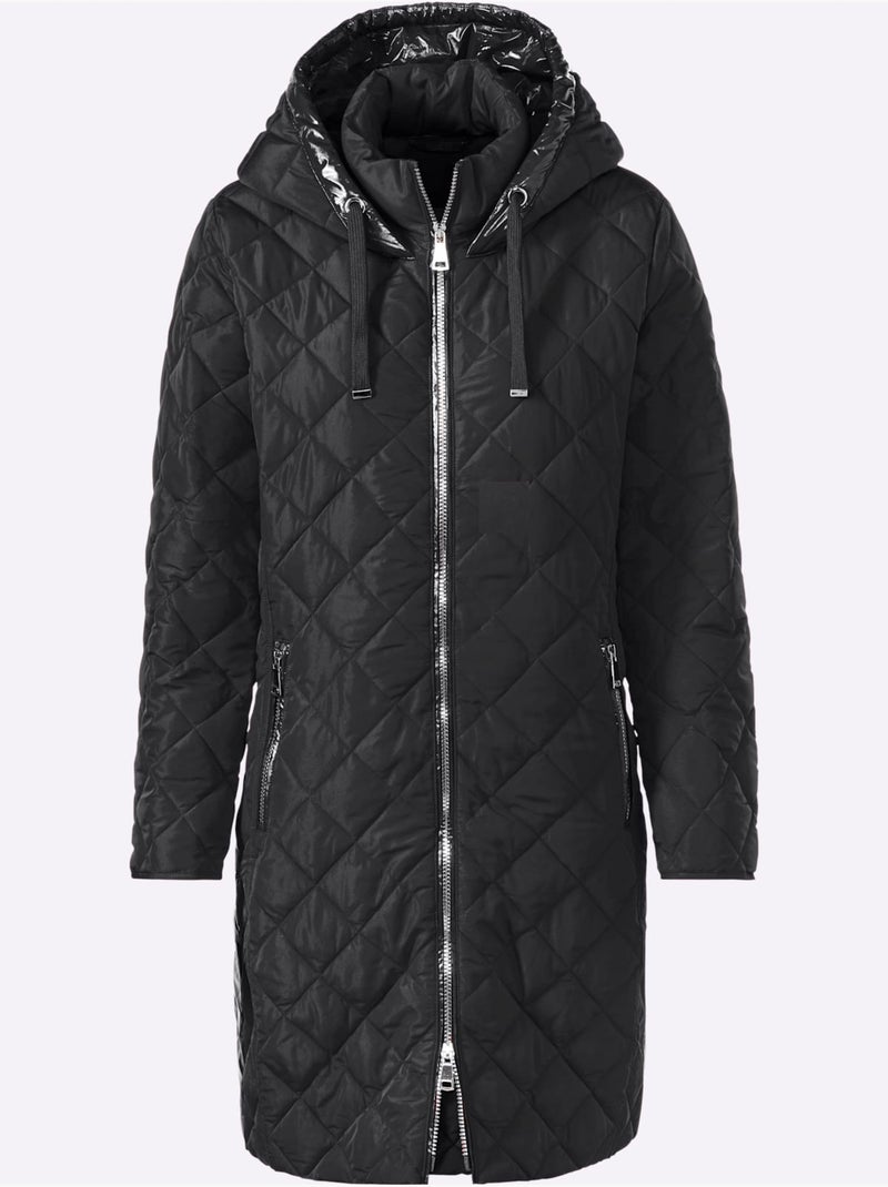 Doudoune Mélange De Matières Tendance - Taille Standard - Helline Noir - Kiabi