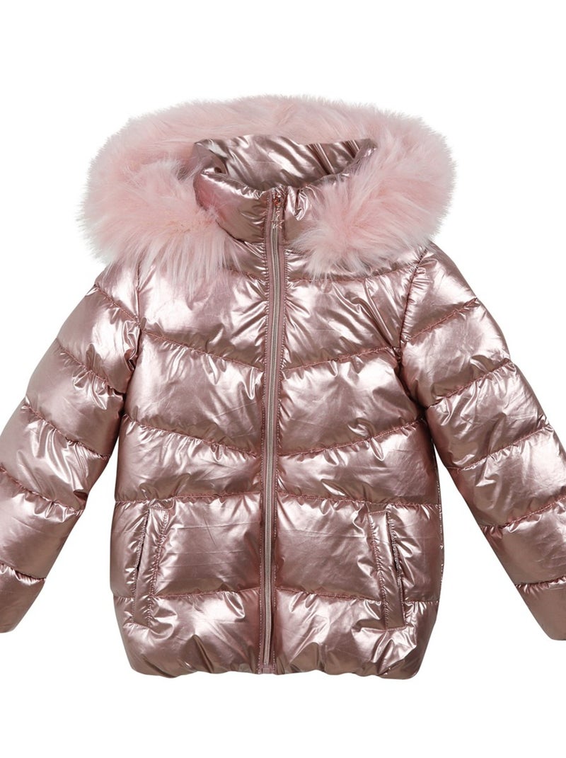 Doudoune Métallisée À Capuche Avec Fourrure D'imitation 'miniman' Cuivre - Kiabi