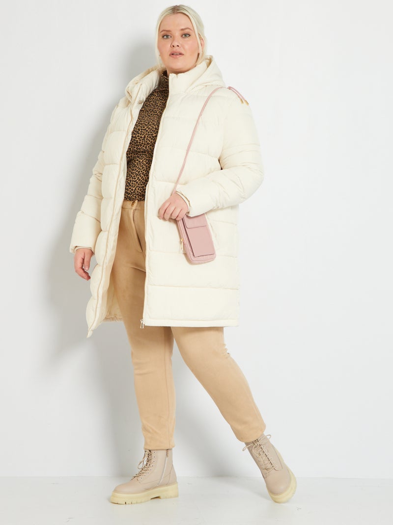 Doudoune mi-longue à capuche Blanc crème - Kiabi
