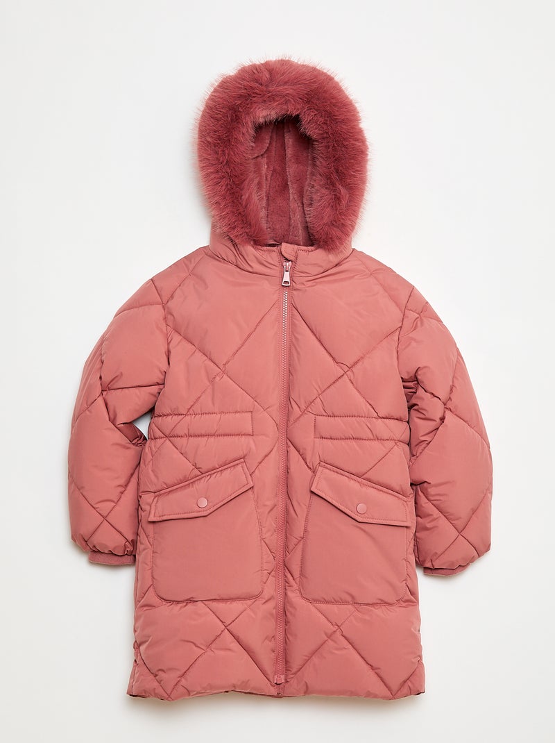 Doudoune mi-longue chaude Rose - Kiabi