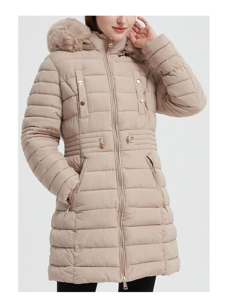 Doudoune Mi Longue Kebello Beige - Kiabi