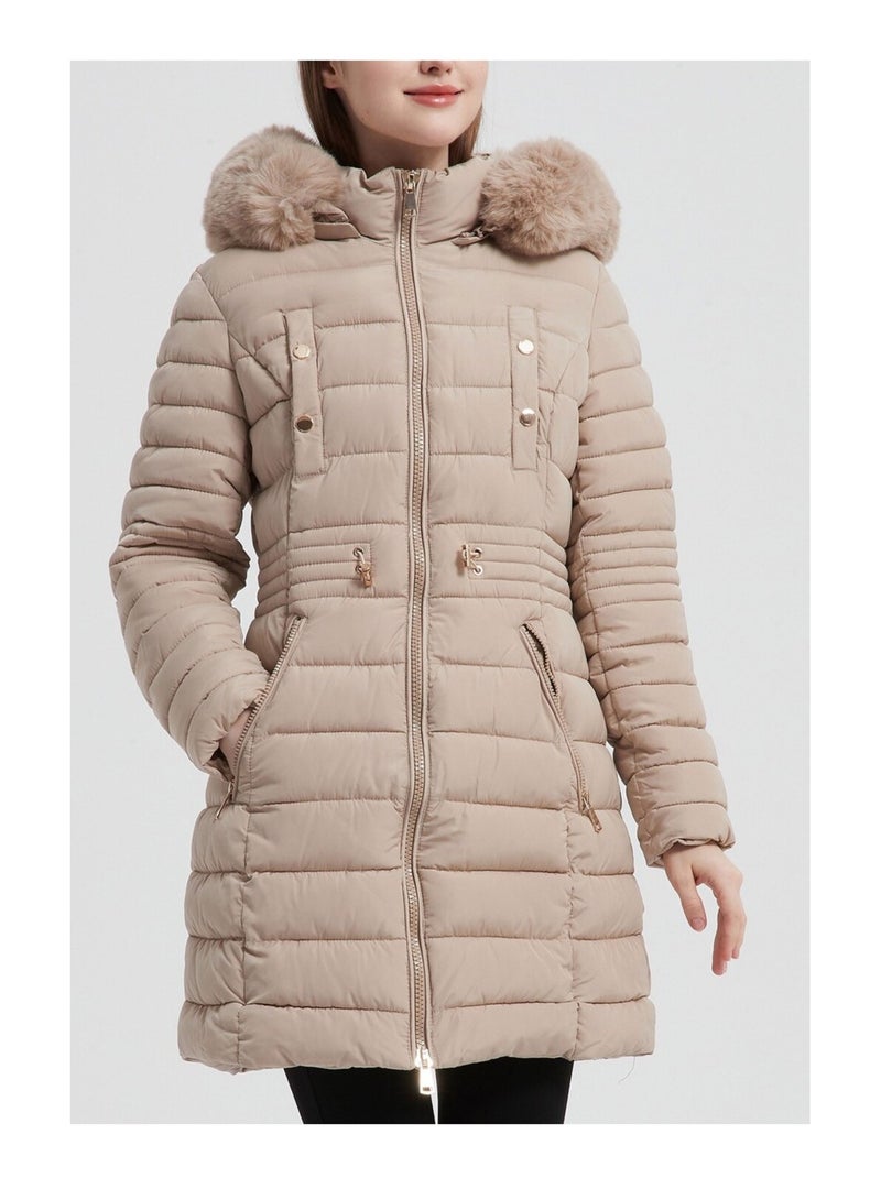 Doudoune Mi Longue Kebello Beige - Kiabi