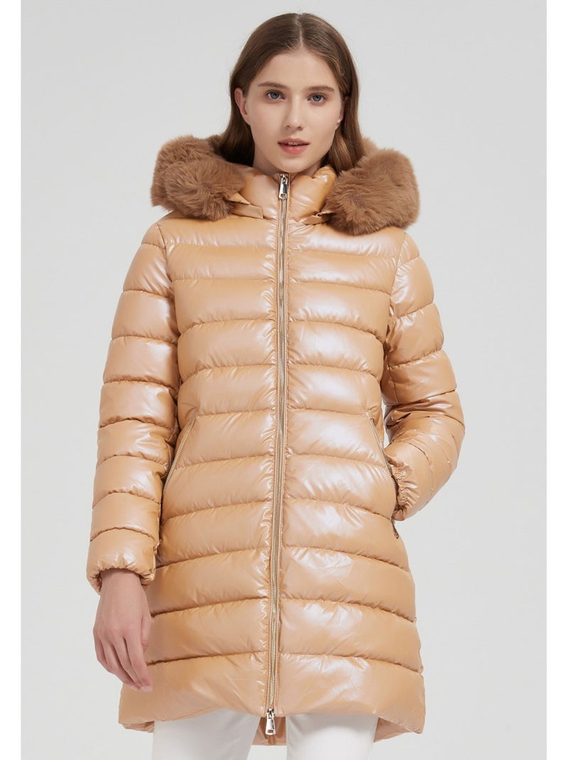 Doudoune mi longue kebello Beige - Kiabi