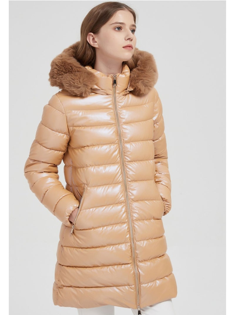 Doudoune mi longue kebello Beige - Kiabi