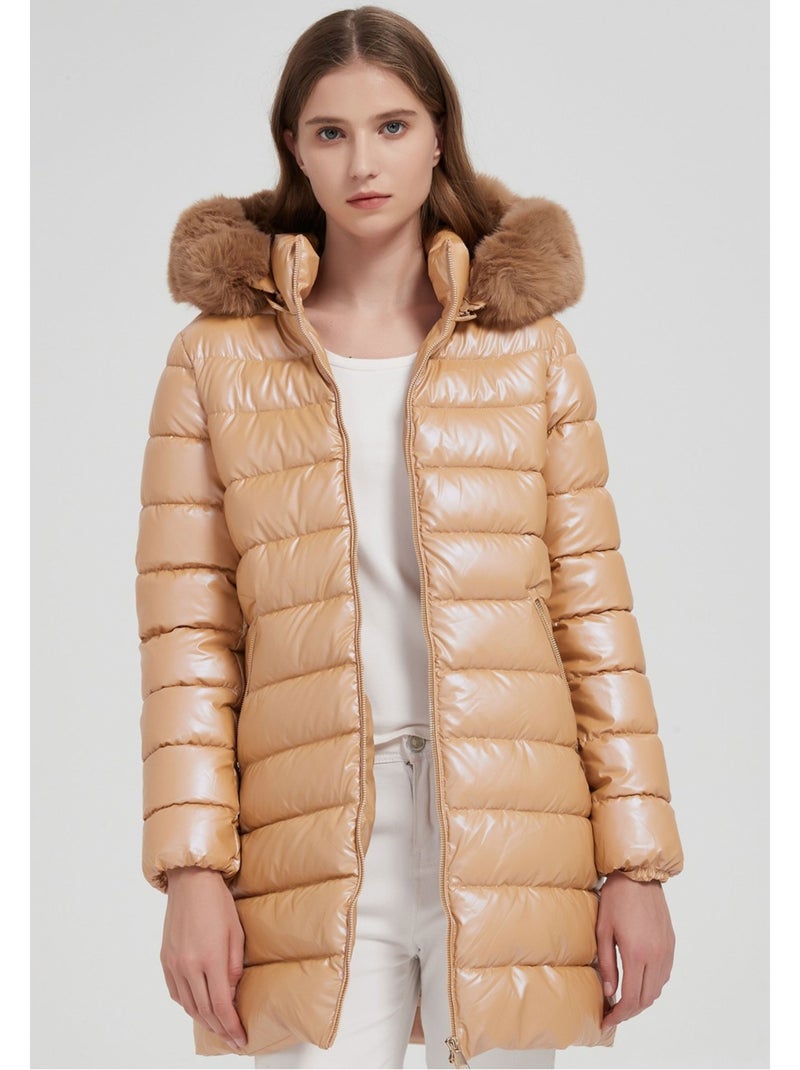 Doudoune mi longue kebello Beige - Kiabi