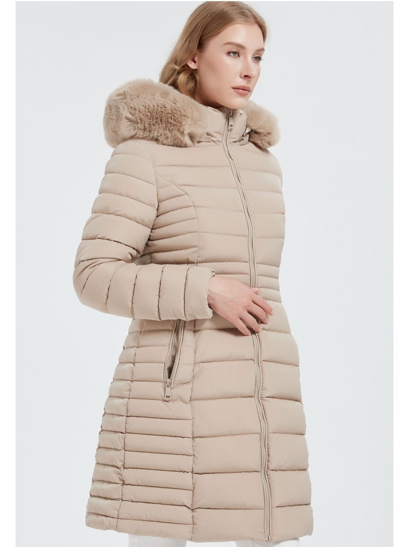Doudoune mi longue kebello Beige - Kiabi