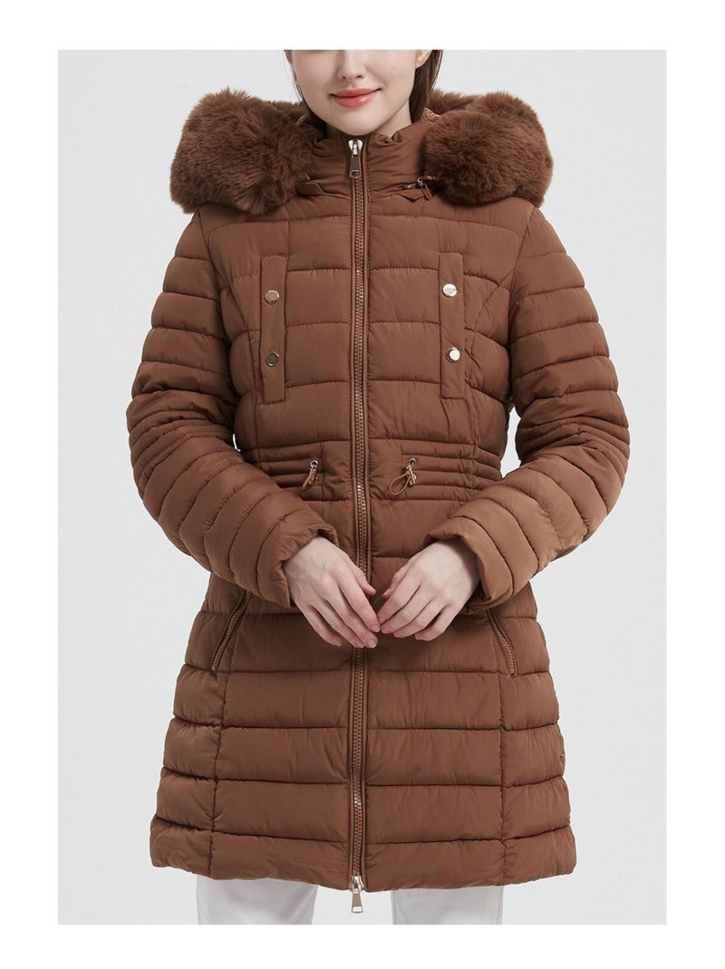 Doudoune Mi Longue Kebello Marron - Kiabi