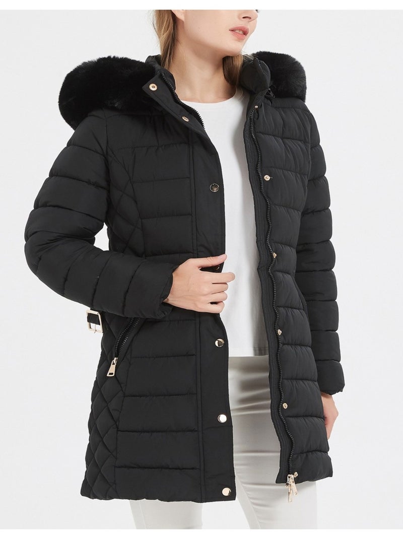 Doudoune Mi Longue Kebello Noir Noir - Kiabi