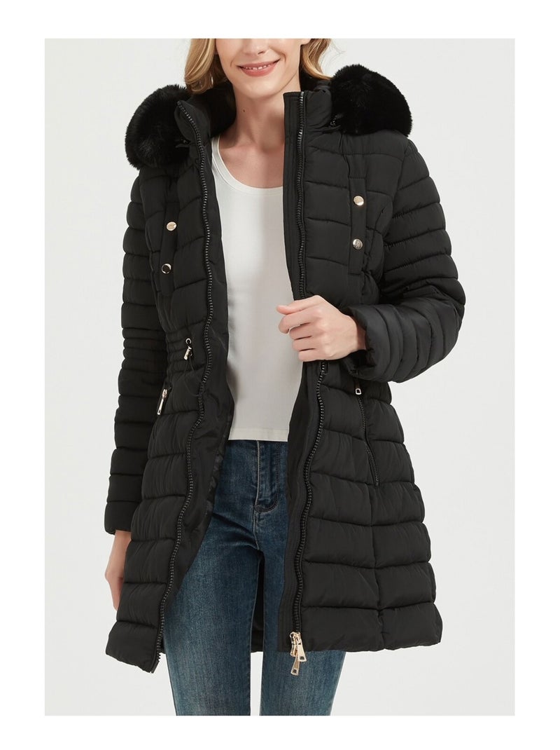 Doudoune Mi Longue Kebello Noir Noir - Kiabi