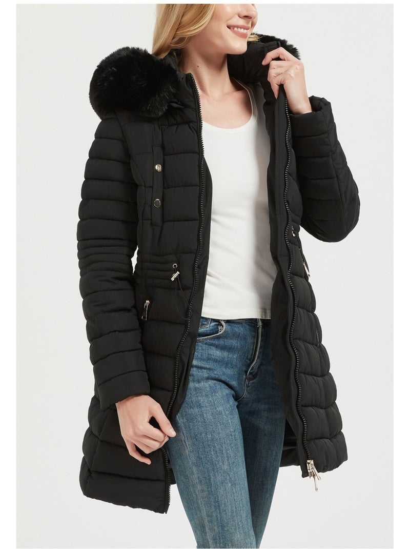 Doudoune Mi Longue Kebello Noir Noir - Kiabi