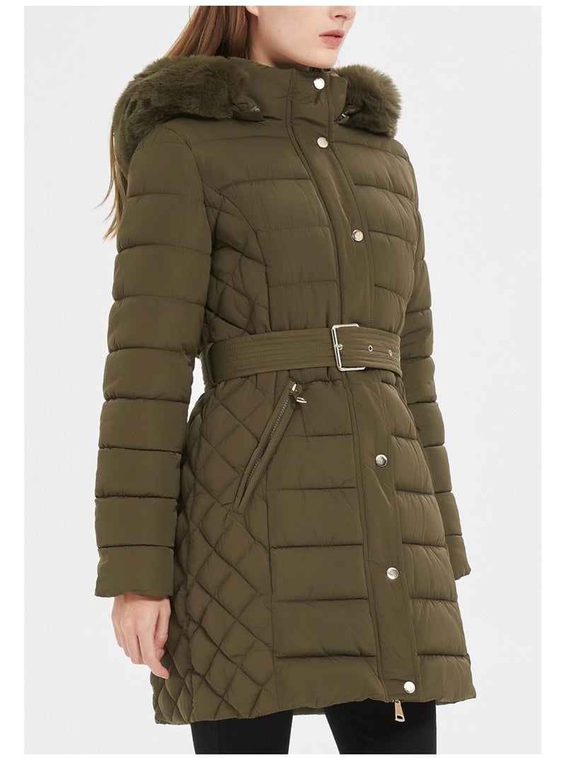 Doudoune Mi Longue Kebello Vert - Kiabi