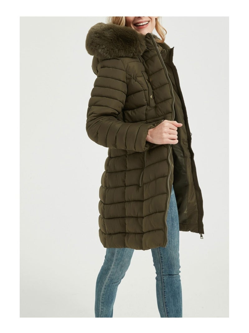 Doudoune Mi Longue Kebello Vert - Kiabi