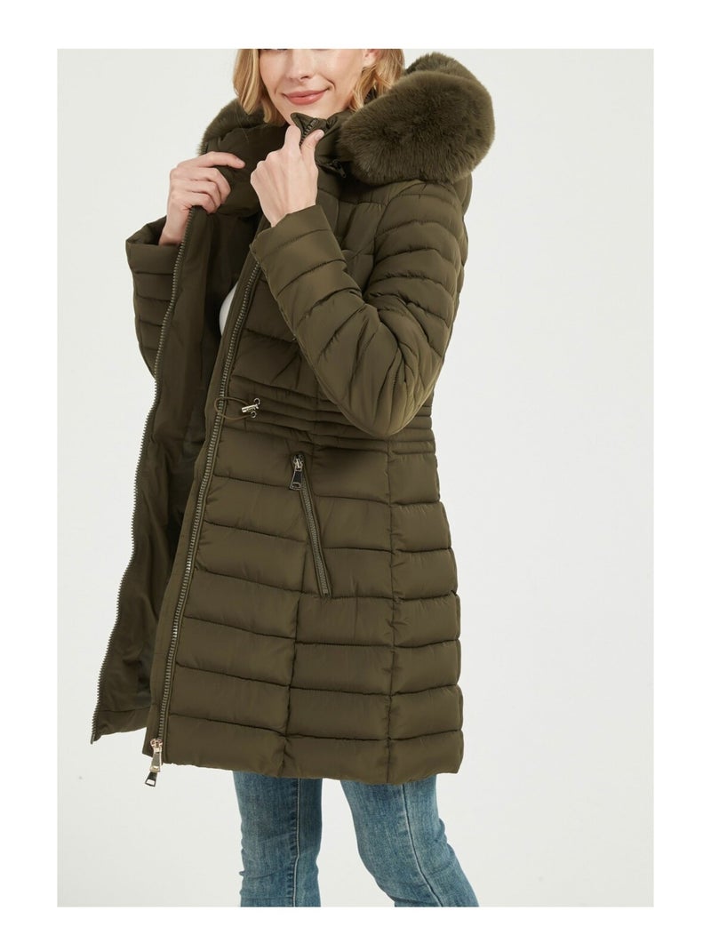 Doudoune Mi Longue Kebello Vert - Kiabi