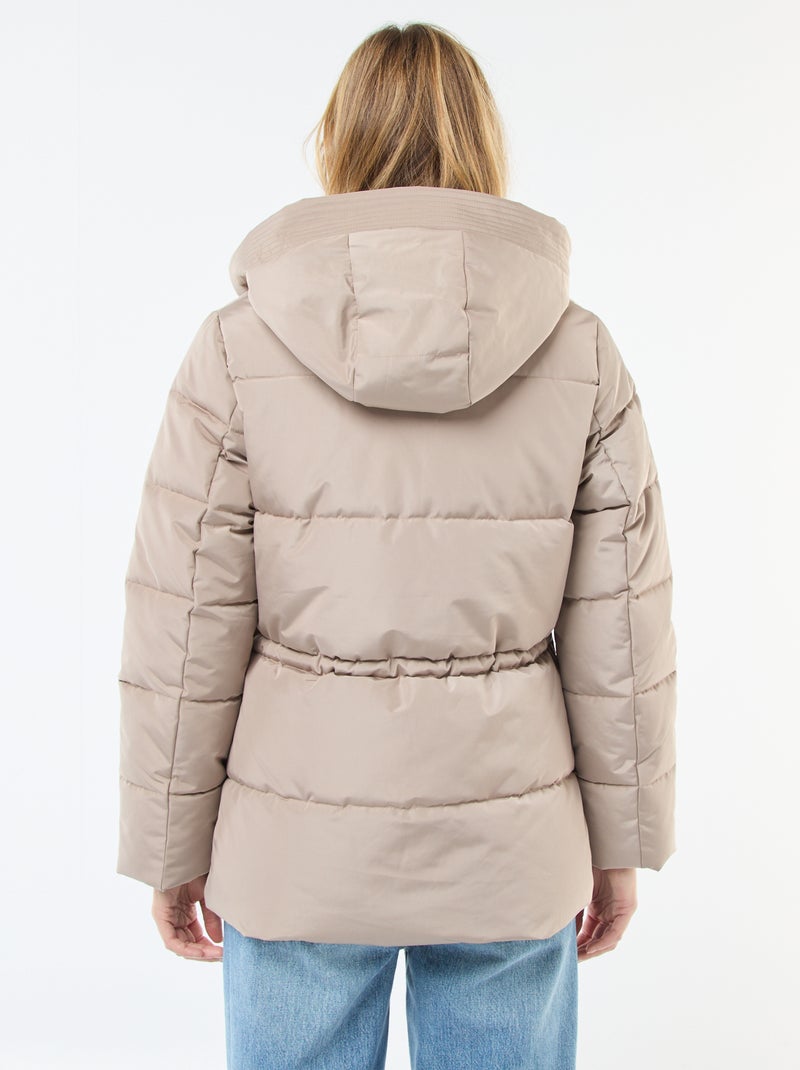 Doudoune mi-longue matelassée à capuche Beige - Kiabi