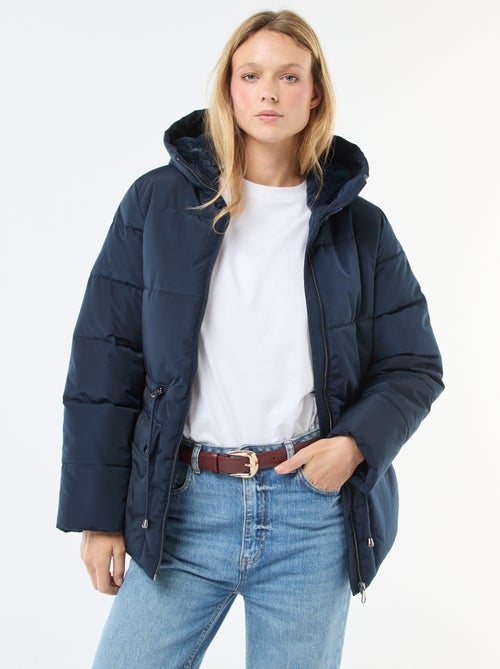 Doudoune mi-longue matelassée à capuche - Kiabi