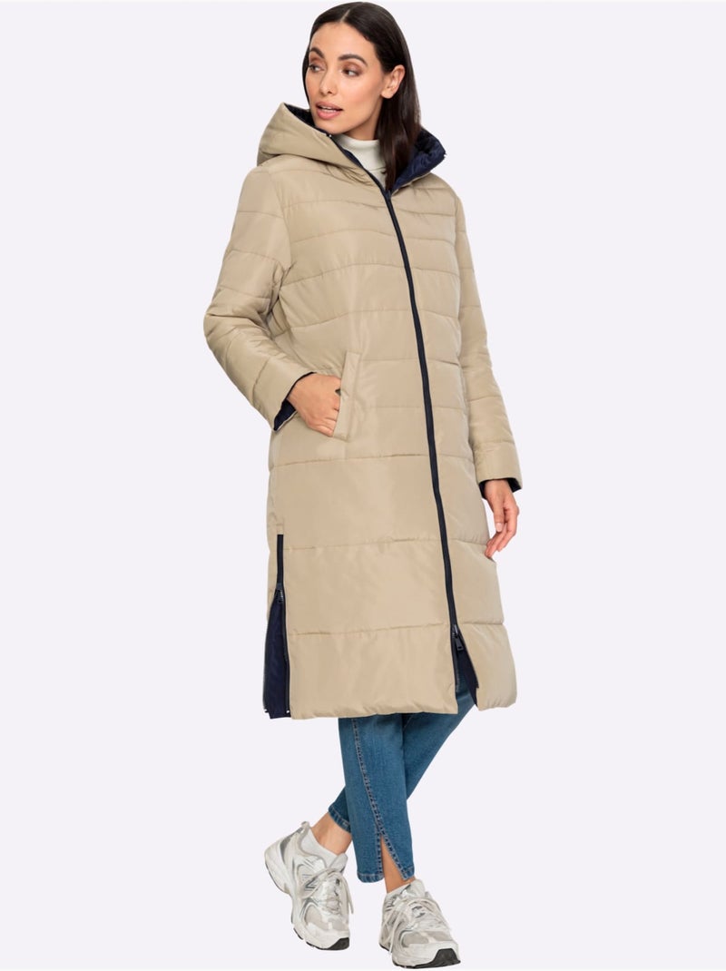 Doudoune modèle réversible - taille standard - helline Bleu Beige - Kiabi