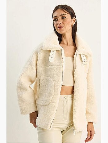 Doudoune oversize en maille peluche avec fermeture éclair lucci