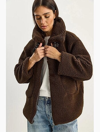 Doudoune oversize en maille peluche avec fermeture éclair lucci
