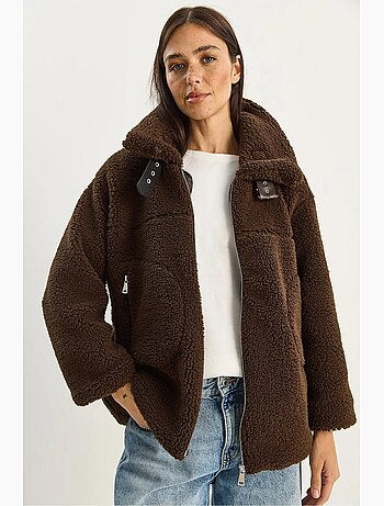 Doudoune oversize en maille peluche avec fermeture éclair lucci