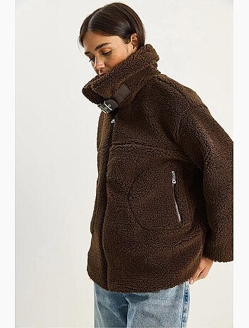 Doudoune oversize en maille peluche avec fermeture éclair lucci