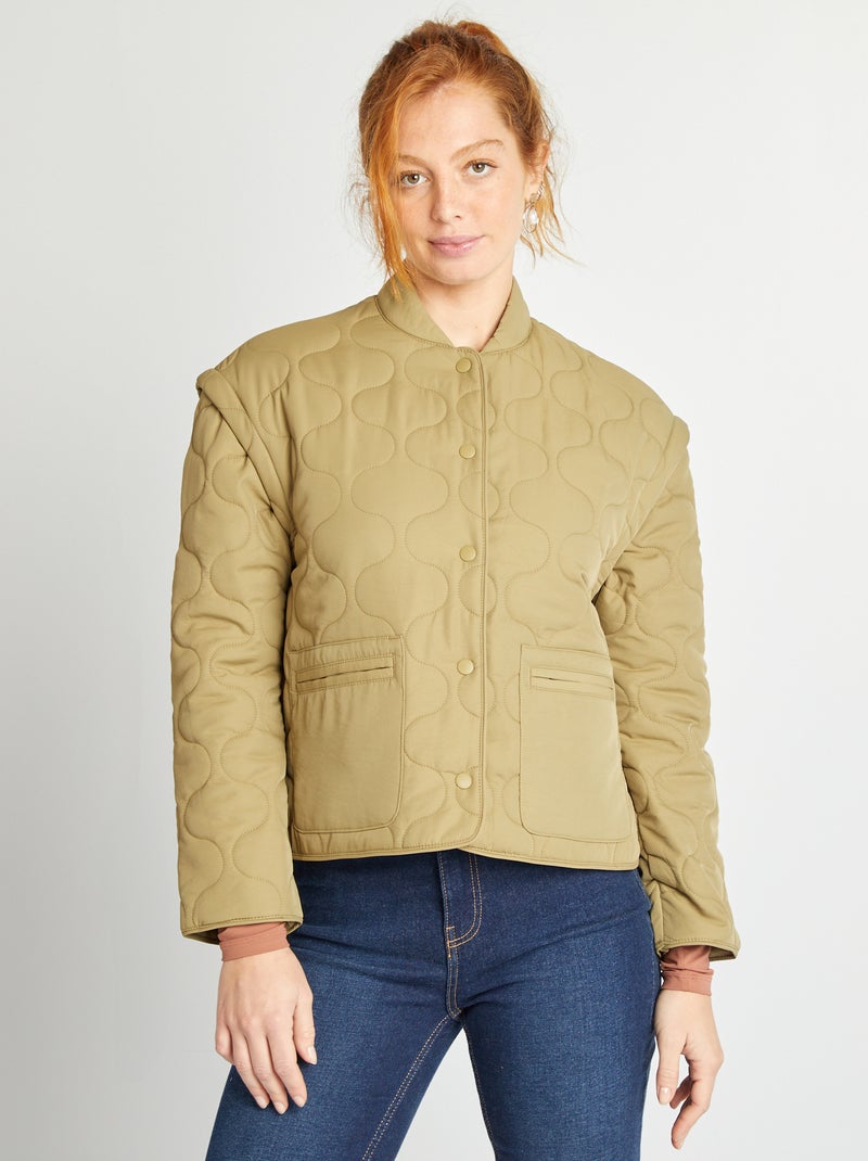 Doudoune quiltée avec manches amovibles Kaki - Kiabi