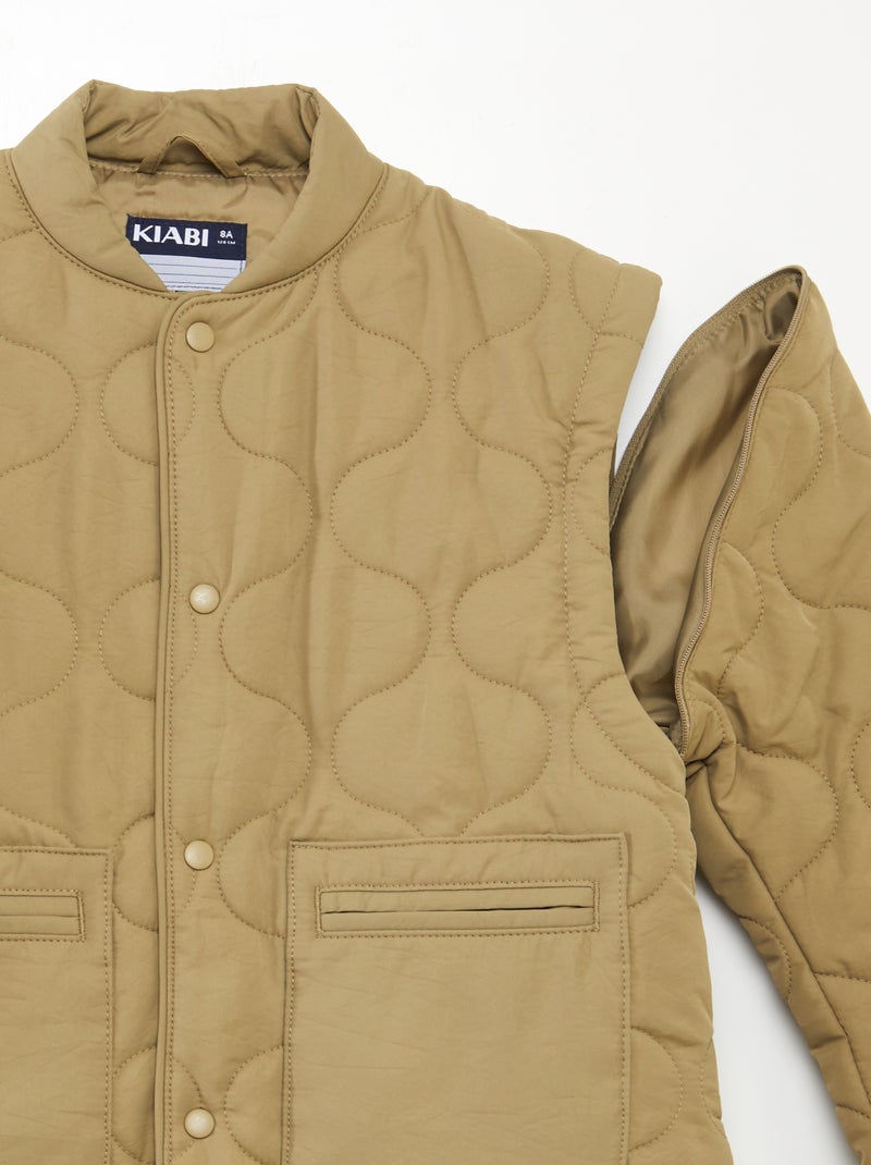 Doudoune quiltée manches amovibles Kaki - Kiabi