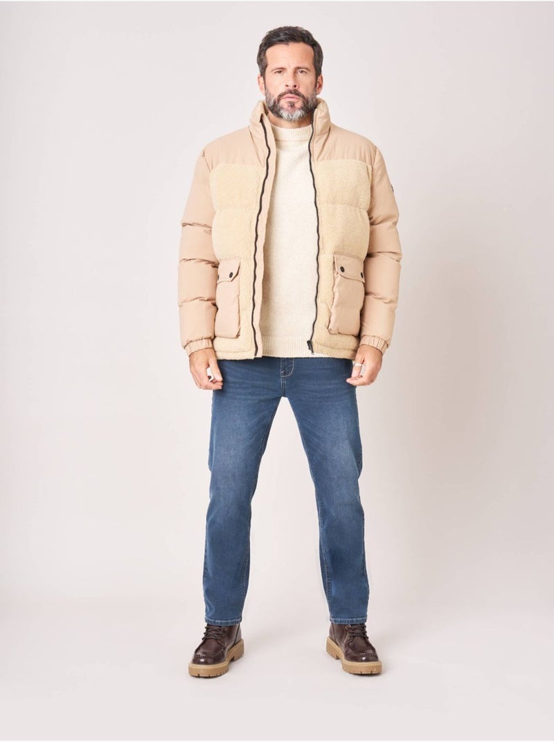 Doudoune regular homme bi-matière sherpa  'Deeluxe' Beige - Kiabi