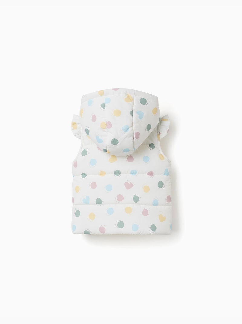 Doudoune sans manches avec capuche et motif cœurs et pois Blanc - Kiabi