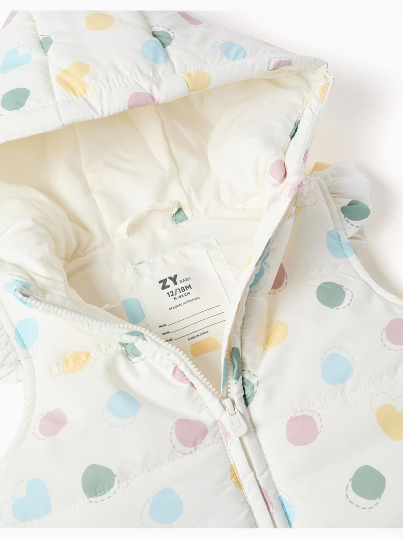 Doudoune sans manches avec capuche et motif cœurs et pois Blanc - Kiabi