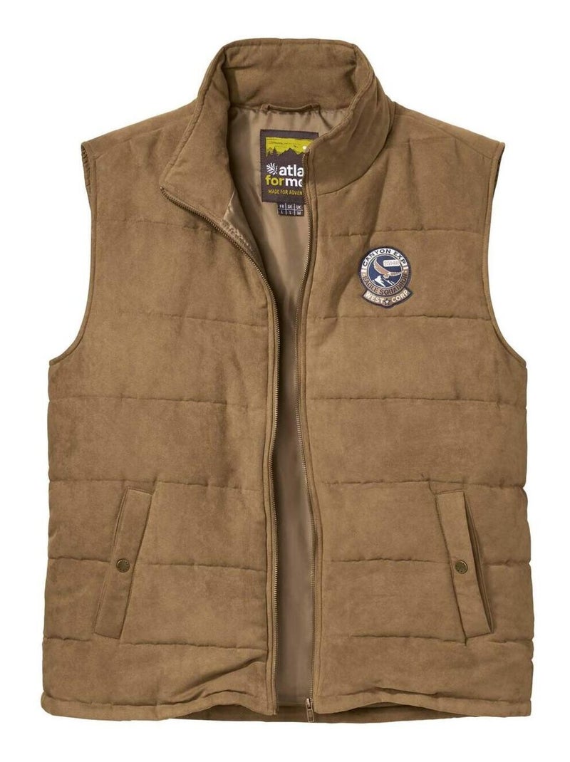 Doudoune Sans Manches en Suédine Matelassée   - ATLAS FOR MEN Camel - Kiabi