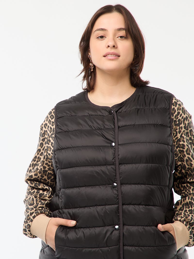 Doudoune sans manches pressionnée noir - Kiabi