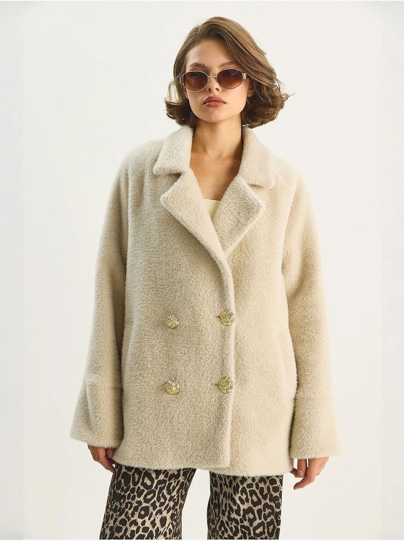 Doudoune surdimensionnée en peluche texturée lucci Beige argile - Kiabi