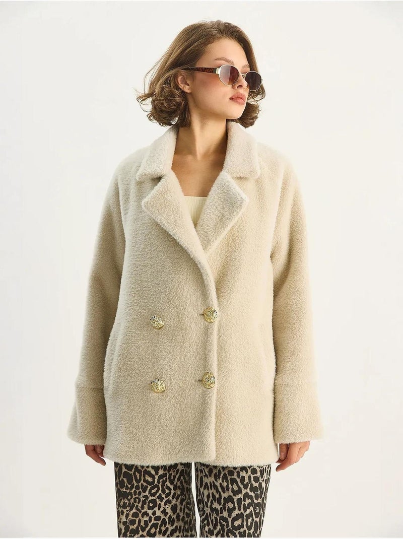 Doudoune surdimensionnée en peluche texturée lucci Beige argile - Kiabi