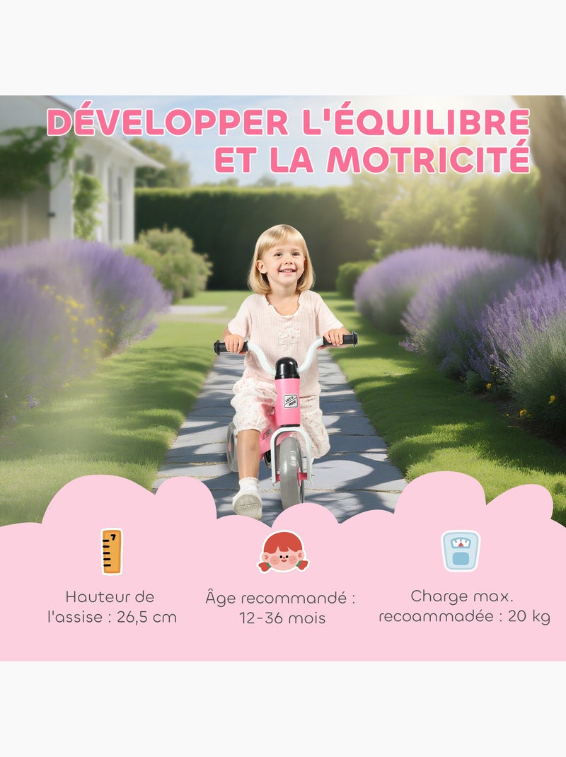 Draisienne 3 roues enfant 12-36 mois pneu EVA silencieux grande selle Rose - Kiabi