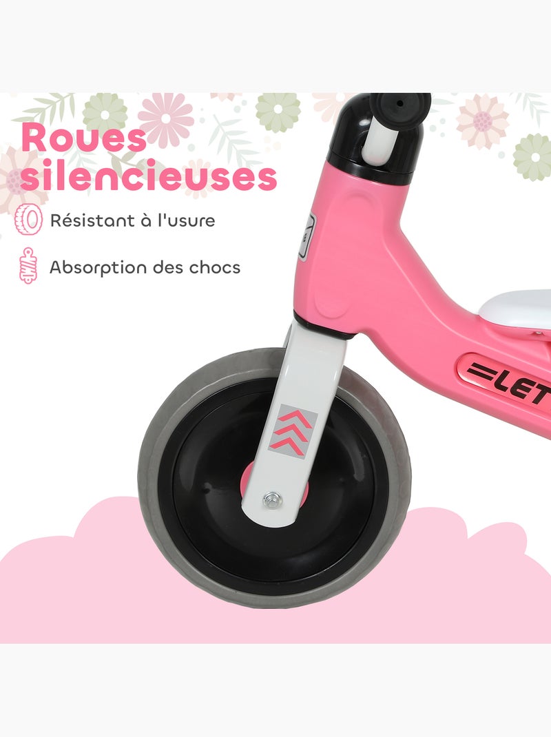 Draisienne 3 roues enfant 12-36 mois pneu EVA silencieux grande selle Rose - Kiabi
