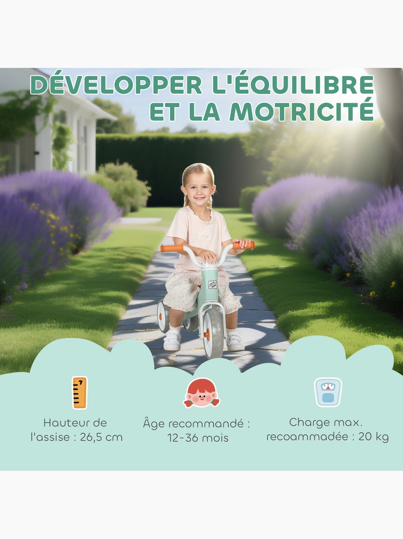 Draisienne 3 roues enfant 12-36 mois pneu EVA silencieux grande selle Vert - Kiabi