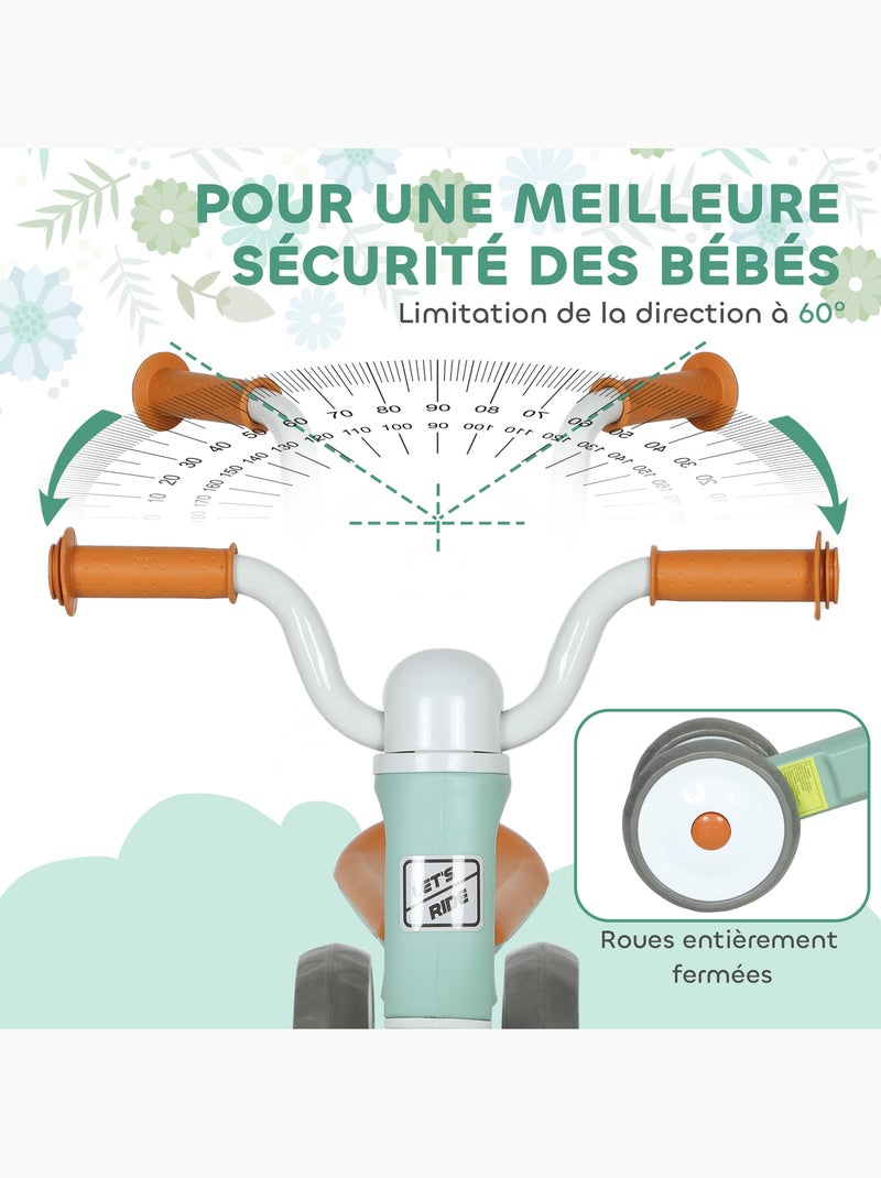 Draisienne 3 roues enfant 12-36 mois pneu EVA silencieux grande selle Vert - Kiabi