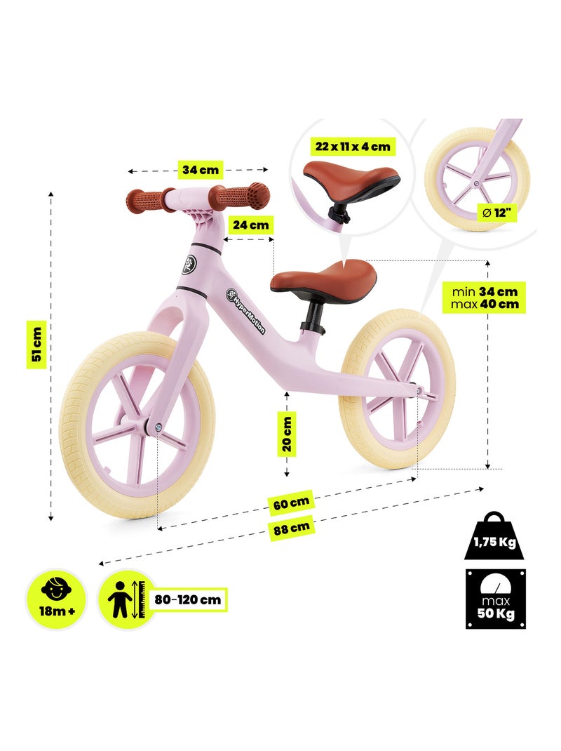 Draisienne Bébé +18 mois sans Pédales 50 kg max , Vélo Enfant Selle Réglable Rose - Kiabi