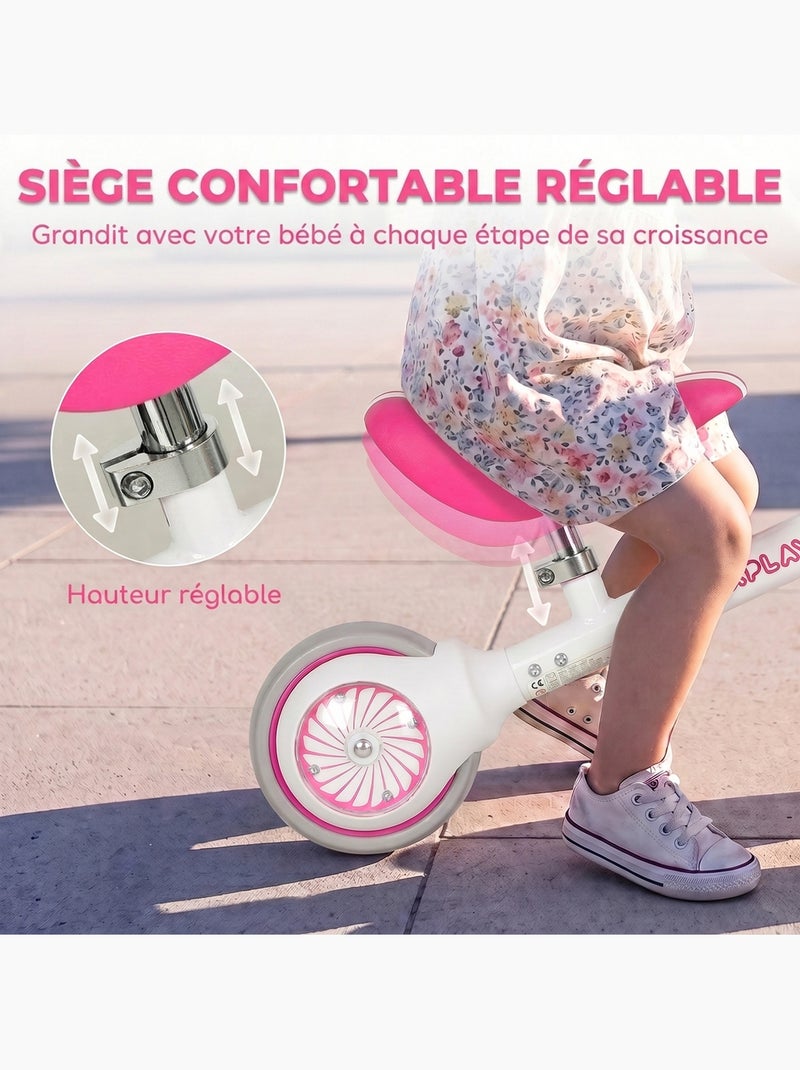 Draisienne enfant 3 roues roue ar lumineuse réglable Rose - Kiabi