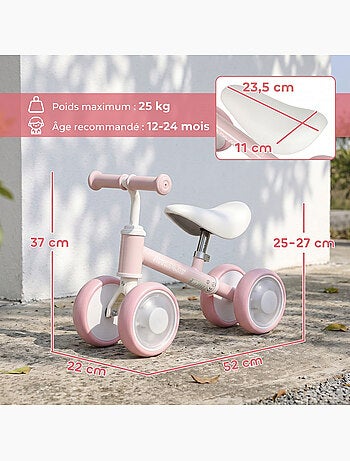 Draisienne enfant 4 roues led réglable rose