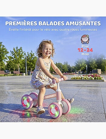 Draisienne enfant 4 roues led réglable rose