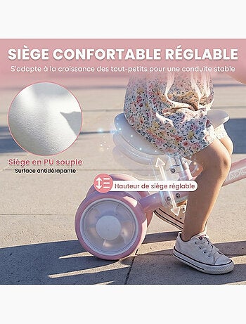 Draisienne enfant 4 roues led réglable rose