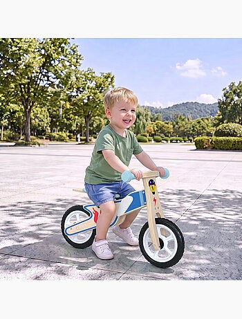Draisienne enfant bois moto flamme selle réglable pneus eva