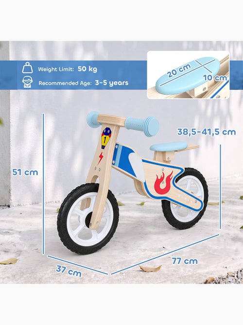 Draisienne enfant bois moto flamme selle réglable pneus eva - Kiabi