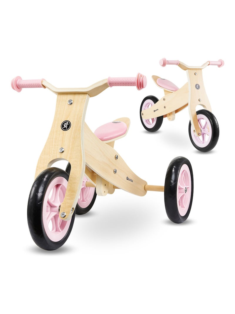 Draisienne Enfant en bois, Tricycle Evolutif 3 ou 2 Roues, max 30 KG- Premier Vélo- Rose N/A - Kiabi